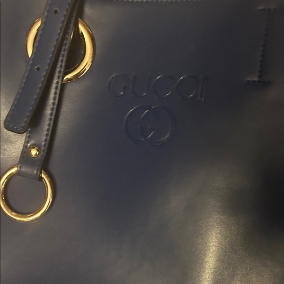 Gucci Navy Leather Tote with Gold Accents - Picture 5 of 5